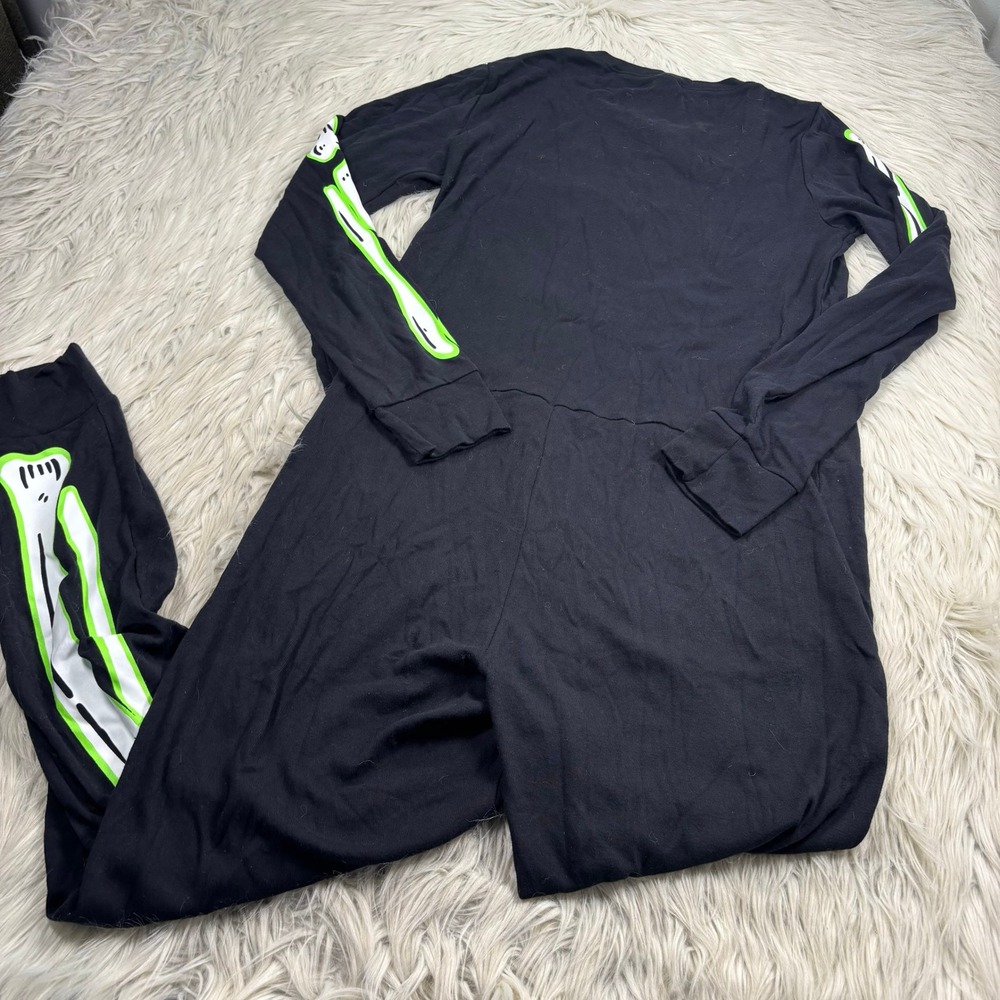Old Navy Women's M Black Glow in the Dark Skeleton One Piece Pajama Jumpsuit - Picture 5 of 6